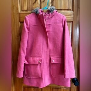 J. Crew Pink Pea Coat with Faux Fur Trim